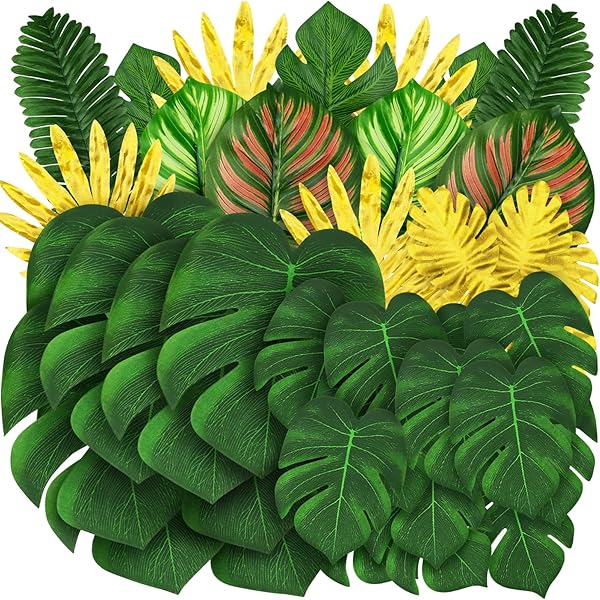 Festoni di Giungla 4 Pezzi Striscioni Foglia Tropicale Decorazioni Festa Verdi Piante Felt Leaf Festoni di Foglie per Compleanno Bambino Summer Party