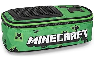 FRANCO COSIMO PANINI Minecraft Trousse d'école officielle Minecraft, trousse ovale pour enfants, idéale pour ranger la papeterie, avec séparateur intérieur avec passants élastiques, fermeture à glissière pratique, 22 x 7