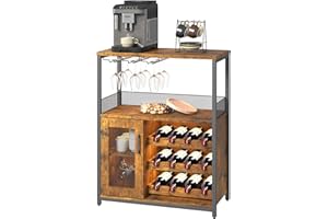 ‎GARVEE Garvee Weinschrank Weinregal Industrial Barschrank mit Verstellbarem Weinregal und Glashalter Getränkeaufbewahrung Weinbarschrank für Küche Esszimmer Wohnzimmer 70x35x92 cm Retro