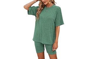 NIUDAU Zweiteiler Damen Freizeit Set Loungewear Set Einfarbig Oversize Shirt + High Waist Sporthose Sleepwear Hausanzug Sets