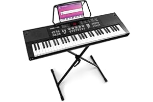 MAX KB15 - Keyboard Piano mit 61 Tasten, Mikrofon und Display, Keyboard mit Ständer, 8 Stunden Akku, 6 Songs & Klangarten, 8 Percussions, Lern-Funktion, Klavier für Anfänger, USB-C