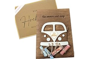 Woodland Mail Hochzeit Geldgeschenk - Van aus Holz, Geld zur Hochzeit zu verschenken mit einer hochwertigen Hochzeitskarte (Hochzeitsbus)