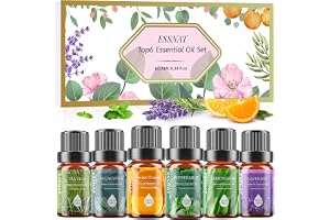 ESSNAT Olejki Eteryczne 6x10ml Zestaw do Dyfuzora, Naturalne Aromaterapia, Lawenda Eukaliptus Drzewo Herbaciane Mięta Pomarańcza Trawa Cytrynowa, Relaks Spa Dom Prezent