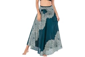 FEOYA Mujer Maxi Falda de Playa 2 en 1 Bohemio Vestido Grande Swing Falda Vacaciones Primavera Verano Falda Estilo Étnico Largas Enaguas Informales