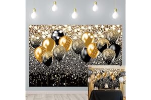 WANGRJ Toile de fond noire et dorée pour anniversaire, mariage, bal, remise de diplôme, photographie, décoration de table pour gâteau - 2,1 x 1,5 m