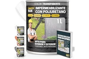 SNAPPY BLUE [1L] Revestimiento Sellador Impermeabilizante Híbrida con Poliuretano, Pintura Impermeable Definitivo Terrazas, Techos y Exteriores, Protección Fugas Goteras, + 3 Colores (Transparente, 1l)