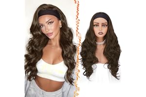 BARSDAR Ondulée Brun Clair Bandeau Perruque, 66cm Longue Body Ondulée Synthétique Headband Perruque pour Femme Hair Wig D'aspect Naturelle Glueless Easy Wear Cheveux Perruques