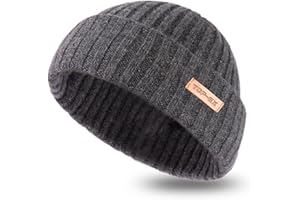 TOP-EX PolarWool™ 100 % Merino Wool L/XL/XXL Fisherman Beanie Watch Cap Single Layer 3 Styles Warm Winter Knit Hat for Men Women