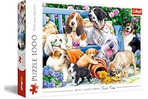 Trefl - Psy w Ogrodzie - 1000 Elementów, Psy, Bawiące Się Psy, Ławka, Ogród, Psie Spotkanie, Pies, Układanka DIY, Kreatywna Rozrywka, Prezent, Zabawa, Puzzle Klasyczne dla Dorosłych i Dzieci od 12 Lat