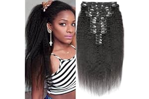 EINBEAUTY Kinky Straight Extension Clip Cheveux Naturel.16pcs 240g.Extensions de Cheveux Humains Réels Invisibles à Clipser.Extensions de Cheveux Noirs Naturels Pour Femmes Noires.10+12 Inch. 36 Clips.
