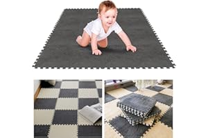 TSLBW 12Pcs Foam Play Mat 30x30x1cm Puzzle Play Mats Floor for Kids Soft Plush Interlocking Foam Mat Set with Edges for Floor Protection Yoga Fitness Workout Mats kids Play Mats (grey)