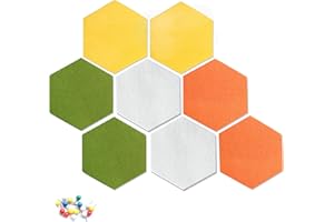 HyFanStr Coloured Hexagon Felt Board Bulletin Board, Memo Display Board Small Notice Board, Hexagon Cork Tiles to Keep Photos with 16 Push Pins, Pack of 8