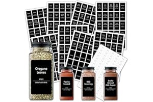 QUFZDOPV Spice Labels for Jars,Spice Stickers,Waterproof and Oil-Proof Material Seasoning Label for Kitchen Storage for Bottles Label Stickers, Mason Glass, Oil Containers (Black)