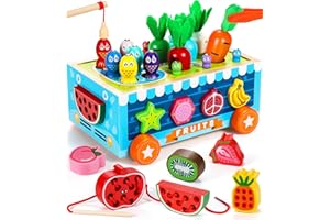COOLJOYA Montessori Angelspielzeug ab 1 Jahr | Holzspielzeug Fädelspielzeug ab 2 Jahre | Karotten ernten Sortier Stapelspielzeug | Motorikspielzeug ab 2 3 4 Jahre altes Mädchen Jungen Geschenk