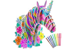 DIGI MARKER DIY 3D Einhorn Puzzle,Kreatives Kunsthandwerk für Kinder, Bemalen von Puzzle Spielzeug mit 10 Farbstiften Geschenke für Mädchen Jungen 6 7 8 9 10 11 12 Jahre