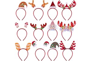 BQTQ 12 Pièces Serre-Têtes Noël Bandeau de Noël Bandes de Cheveux Renne Bandeau Christmas Headband pour Décorations de Fête