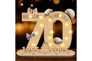 GothicBride 2025 Deko 70 Geburtstag Frau Deko, 70 Geburtstag Mann Geschenke Holz-Schild mit LED, 70. Geburtstag Frau Gästebuch Geldgeschenke Geburtstag Deko, Personalisierbares Geschenk