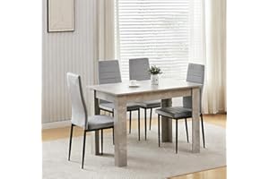 Menaka Modern Black Dining Room Table Wooden and Pu Leather Chairs Set of 4 for Small Space, 5pcs Kitchen Rectangular Table with 4 Chairs Set Space-saving (grye table and 4 grey velvet chairs)