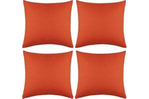 ANECO Pack of 4 Outdoor Waterproof Throw Pillow Covers Decorative Garden Cushion Cases Square Pillowcases for Patio, Couch, Tent, Balcony and Sofa, 18 x 18 Inches, Orange