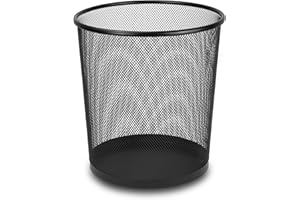 ZANGCO Round Metal Mesh Trash Can - Durable Wastebasket for Office, Bedroom, Bathroom, or Kitchen - Breathable Design, Stylish, and Lightweigh (1, Black)