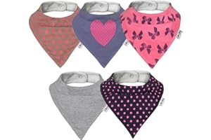 Lovjoy Bandana Dribble Bibs - Super Absorbent & Soft for Teething Babies - Adjustable Snaps - Fits Newborn to 3 years - 5 Pack