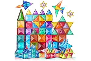 Kid Odyssey Magnetic Building Blocks Toys Boys Girls Age 3 4 5 6 7 8+，3D Clear Stronger Magnetic Tiles, Educational Magnet Tiles Building Toys for Kids Gift for Birthday Christmas-58pcs