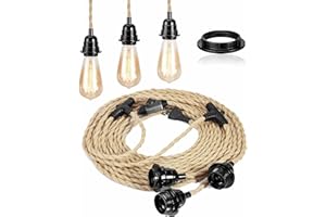 FRIDEKO HOME Lampa wisząca z wtyczką, 3-punktowa oprawa lampy E27 z kablem, kabel do lampy w stylu vintage z włącznikiem, wtyczka 8,8 m, lampa wisząca do jadalni, sypialni, bez żarówki