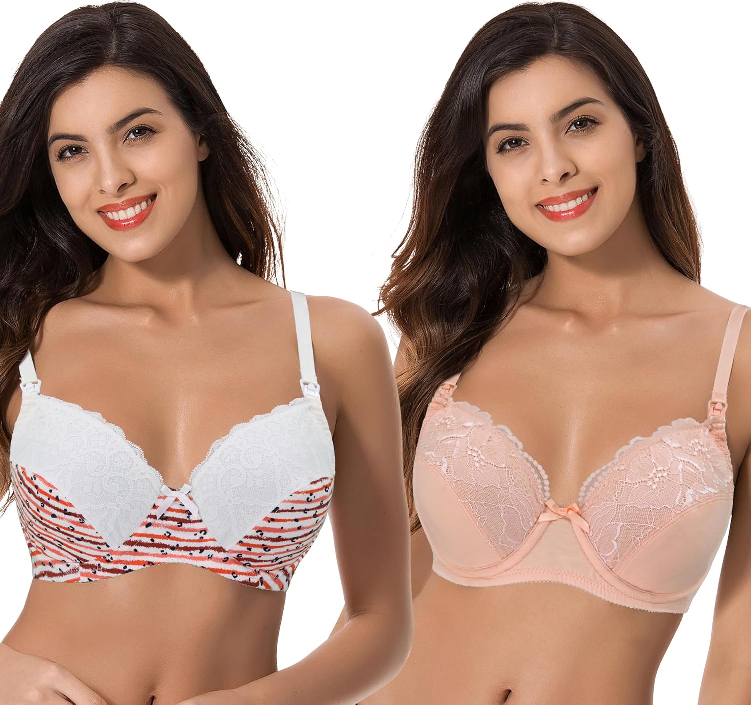 Curve Muse Sujetador de algodón para Lactancia, con Opciones con y sin Aros, de Talla Grande y con Ribete de Encaje