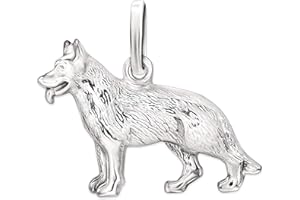 CLEVER SCHMUCK Pendentif berger allemand en argent 21 x 14 mm avec fourrure détaillée et brillante en argent sterling 925 dans une boîte cadeau pliante, Brillant, Pas de gemme