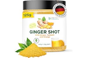 DETOX ORGANICA Ginger Shots with Vitamin C-135 Servings - 125g Ginger and Turmeric Shot Powder with Orange, Cayenne Pepper and Zinc-Vegan, with Natural Ingredients-No Added Sugar- Mix with Water, Juice or Tea