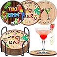 6pcs Drink Coasters with Holder Coasters for Drinks Thick Sturdy Absorbent Cork Coasters Funny Tiki Bar Designs for Coffee Cups Drinking Glasses Table Desk Protection Housewarming Gift Home Decor