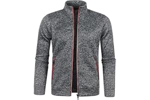 CAZOY Mens Lightweight Full Zipper Coat Jacket Open Front Stand Collar Cardigan Sweater Jumper with Pockets Men Long Sleeve Zip Up Sweatshirt Pullover Tops for Gym Fitness UK Size 8 22