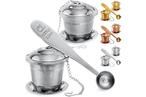 APACE LIVING Infuseur à Thé Apace (lot de 2), Boule à Thé, Filtre à Thé Avec Cuillère à Thé et Égouttoir – Passoire à Thé et Passe-Thé en Acier Inoxydable pour une Infusion et une Expérience Inégalées