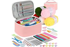 Kits de crochet coopay para adultos principiantes, 58 colocadores de ganchillo que incluye agujas de crochet de mango TPR, gancho de ganchillo puntiagudo, accesorios de lana y crochet, rosa