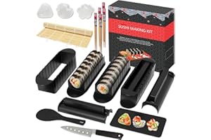 HI NINGER Sushi Making Kit – Deluxe 20-Piece Complete Set with Rolling Mat, Rice Moulds, Knife & Chopsticks – Home Sushi Set for Beginners, Families and Sushi Lovers（Black）