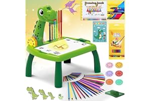 BuzzoXerex Proyector Dibujo Niños, 48 Piezas Mesa Dibujo Proyección Niños con 48 Motivos, Cuaderno de Dibuji, Libro de Pegatinas, Rotuladores de Colores para Niño de 3-10 Años (Verde)