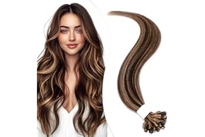 Elailite 40cm Extensiones de Queratina de Pelo Natural Keratina sin Clip 25 Mechas 25g U Tip Cabello Humano #4P27 Marrón Medio Mecha Rubio Oscuro