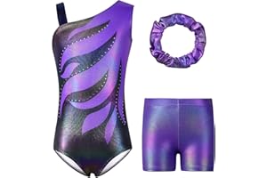 Hovershoes Gymnastics Leotards for Girls Long Sleeve/Sleeveless Sparkle Ballet Dance Athletic Leotard Biketard with Shorts Set Gymnastics Practice Bodysuit Outfits