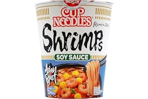 ‎CUP NOODLES Nissin Cup Noodles – Soy Sauce Shrimps, 8er Pack, Soup Style Instant-Nudeln japanischer Art, mit Schrimp-Geschmack, Soja Sauce & Gemüse, schnell im Becher zubereitet, asiatisches Essen (8 x 63 g)