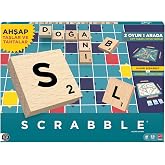 Mattel Games Scrabble kutu oyunu, aileyle birlikte kelime bulma eğlencesi, ahşap harf taşları ve taş tahtaları, iki oyun se&ccedil;e