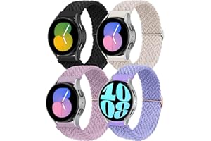 SOLOLUP 4 Piezas Correa Nylon para Samsung Galaxy Watch 7/6/5/4/FE 40mm 44mm/6 Classic 43mm 47mm/Watch 5 Pro 45mm/4 Classic 42mm 46mm,20mm Tejido Nailon Elástico Correa Deportiva de Repuesto para Mujer Hombre