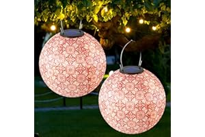 IXYHKB Lanterna Solare da Esterno, 2 Pezzi 25cm Lanterna da Giardino Appesa in Nylon Solare, Impermeabile Lanterne da Giardino Solari per Giardino, Cortile, Matrimonio