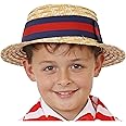 Child's Deluxe Straw Boater Hat - Straw Styled Hat With Blue and Red Striped Band - Perfect for Victorian Themed Fancy Dress, Movie Dress Up and Other Fancy Dress Events