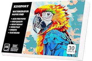 KINSPORY Aquarellpapier A6 mit 30 Blatt - 300gsm Aquarellblock, kaltgepresstes Textur-Aquarellpapier, Skizzenbuch, Wasserfarben Papier für Malerei, Zeichnung, Skizzen und Mischtechnik - 10,5 x 14,8 cm