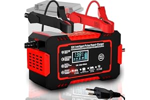 Retoo Automatisk bil-jämnare 12 V/24 V 6A, LCD Smart Charger med reparationsfunktion, integrerad fläkt, 7 laddningslägen, bat