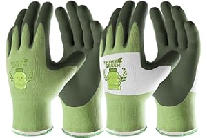 COOLJOB Guanti da giardinaggio per bambini dai 6 agli 8 anni, 2 paia di guanti da lavoro in poliestere riciclato con rivestimento in gomma, verde e bianco, 2 paia XS