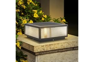 YVAMNAD Outdoor Post Lights Fixtures Solar Lamp Post Light Outdoor Waterproof Square Column Caps Lamps Modern Large Column Lantern Light Outside Housing Pillar Light Fence Deck Cap Light For Garden Ya