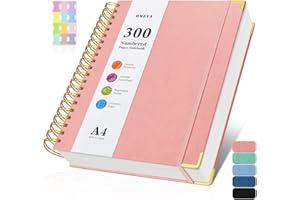 OMEYA Notizblock, Notizbuch A4 Liniert, Notizbücher mit 300 Nummerierten Seiten, 100GSM Dickes Notizheft, Hardcover Leder spiralbindung Journal für Frauen und Männer, Großes Notizbuch für Arbeit Büro Schule