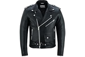 Bohmberg Chaqueta de cuero para hombre Chaqueta de motociclista de carretera Marlon Brando Chaqueta de moto - Chaqueta de turismo Cuero auténtico negro