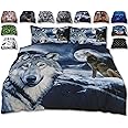 Rare Wild Alpha Wolf Bed Set – 3D Animal Printed DOUBLE Beddings Duvet Cover + 2 Matching Pillowcases - Premium Quality Print Design – Natural Cotton + Virgin Polyester (Wolf, Double)